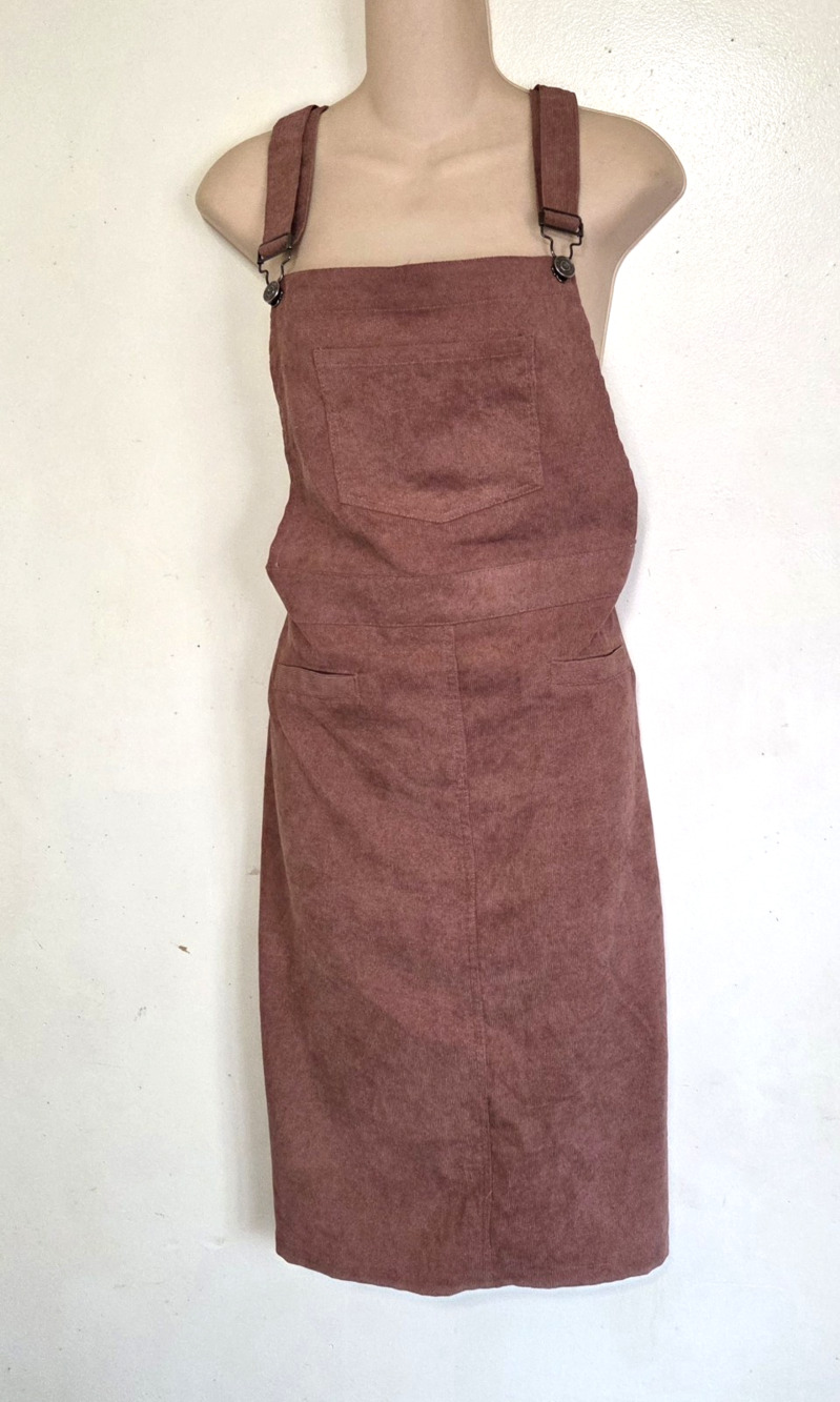 Mikarose Overalls Corduroy Jumper Dress Womens Sz M Pinafore Brown/Rose Crossbac